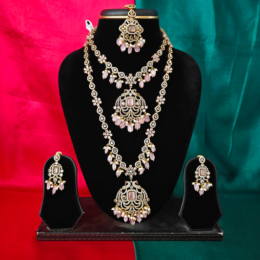 Beautiful Victorian Combo Set In Baby Pink Beads