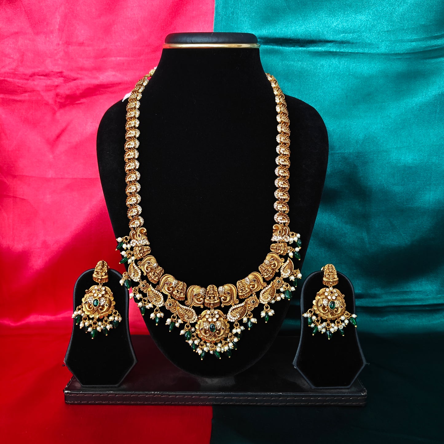 Elegant Nakshi Long Necklace With Laxmi Idol