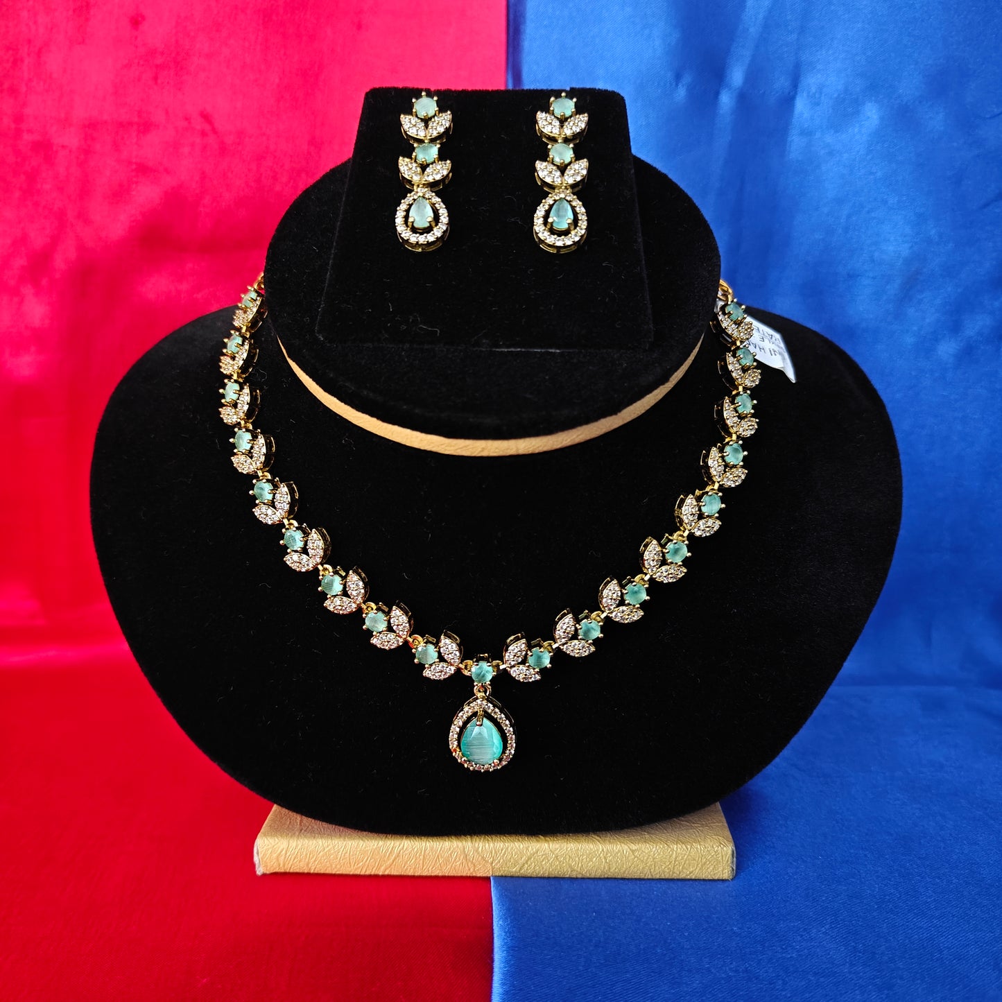 Beautiful Mini Haaram In Pista Green Stone