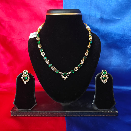 Elegant Mini Haaram In Green Stone