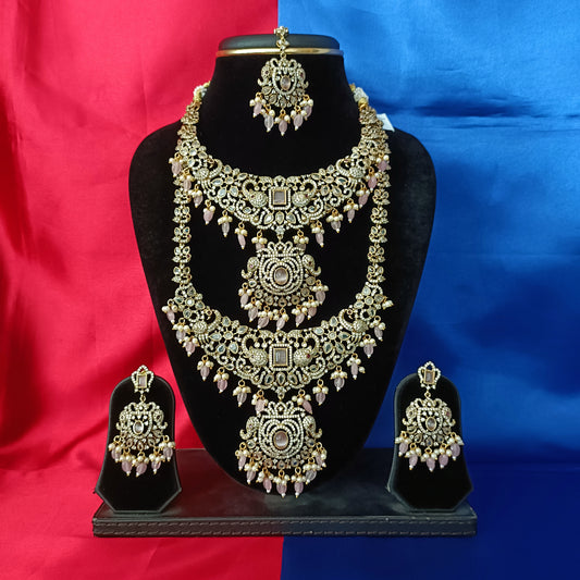 Elegant Victorian Combo Set In Baby Pink Beads