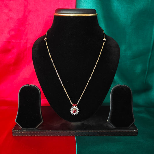 Beautiful Simple Black Beads Short In Maroon Stone