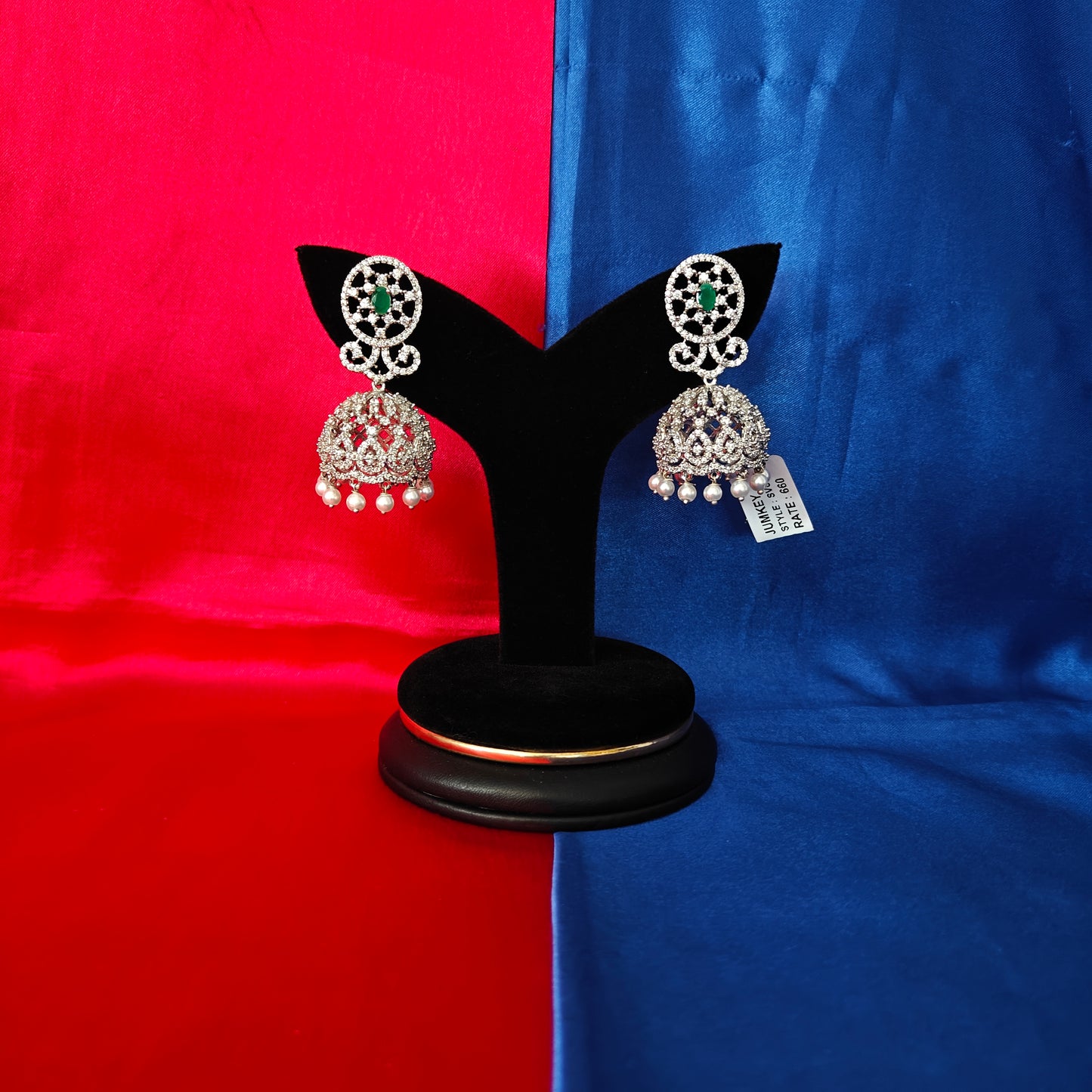 Beautiful Silver Jhumki In Green Stone