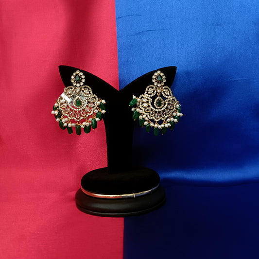 Elegant Victorian Chandbali Hanging In Green Beads