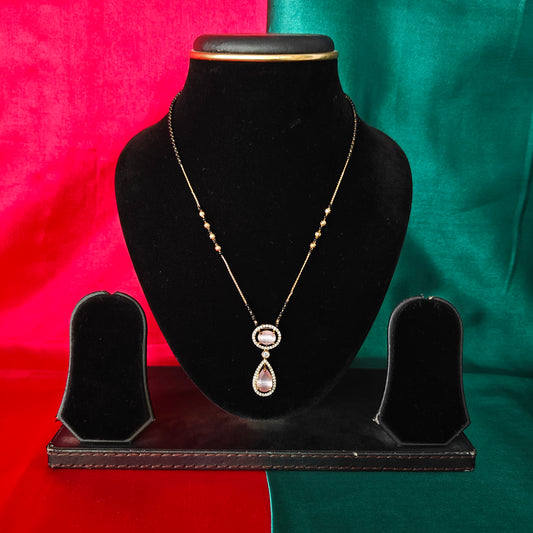 Beautiful Simple Black Beads Short In Baby Pink Stone