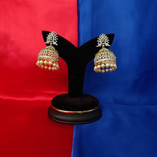 Beautiful GJ Jhumki In Green Stone