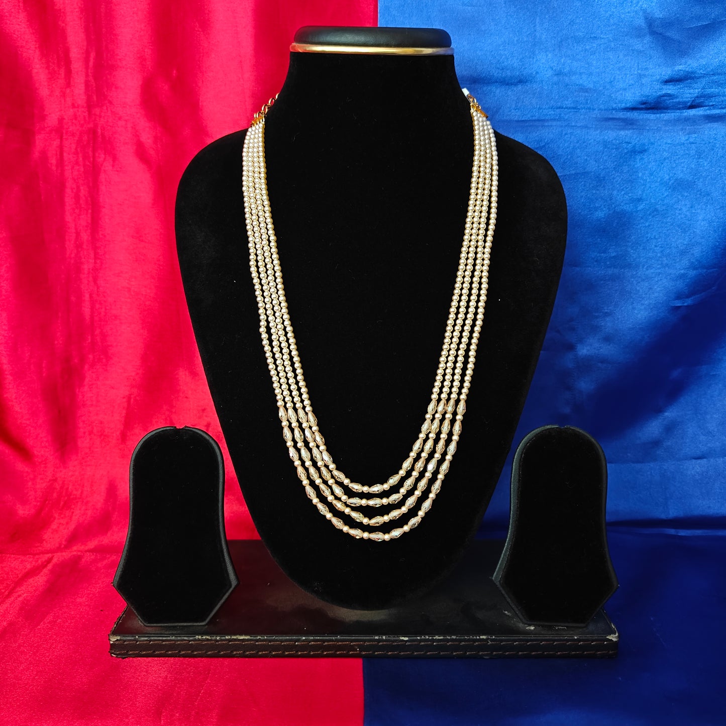 Beautiful Pearls Mala With Golden Peach Coloured Beads