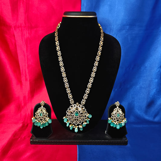 Elegant Victorian Long Necklace In Pista Green Beads