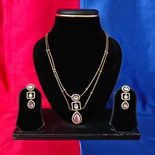 Beautiful Simple Chain Necklace In Baby Pink Stone