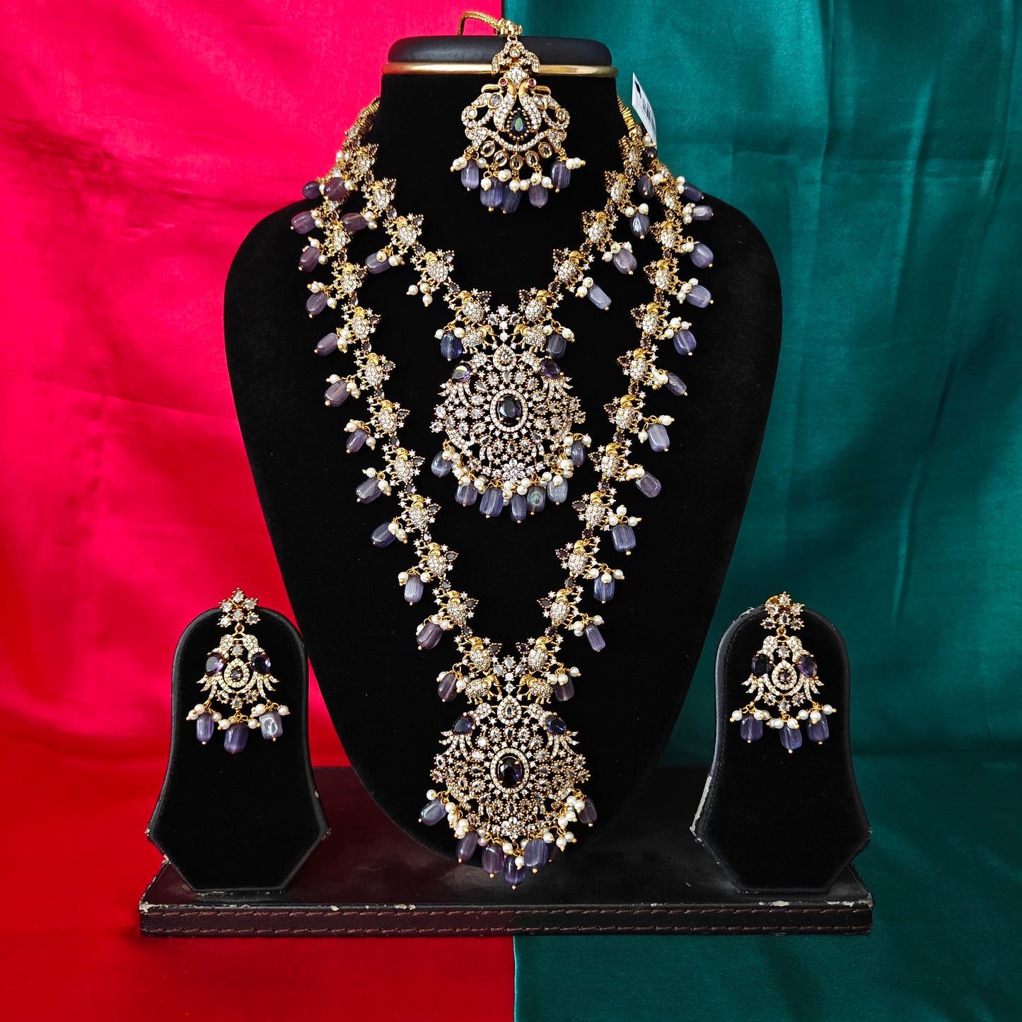 Beautiful Victorian Combo Set In Purple Beads
