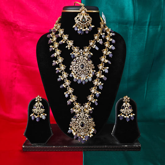 Beautiful Victorian Combo Set In Purple Beads