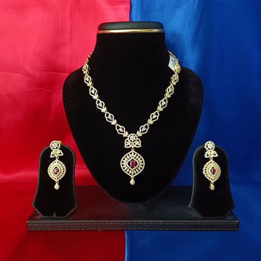 Beautiful CZ Short Necklace In Ruby Stone