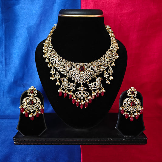 Beautiful Victorian Short Necklace In Maroon Beads - Ambica Wedding Mall