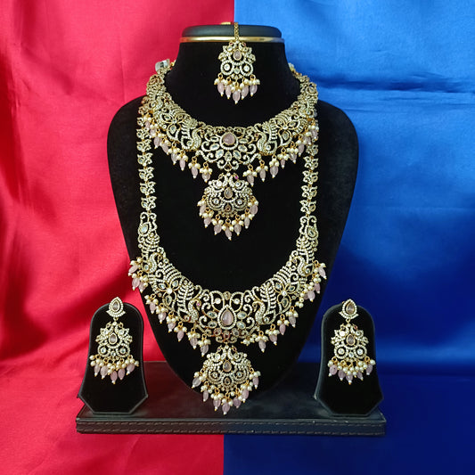 Elegant Victorian Bridal Combo Set In Baby Pink Beads