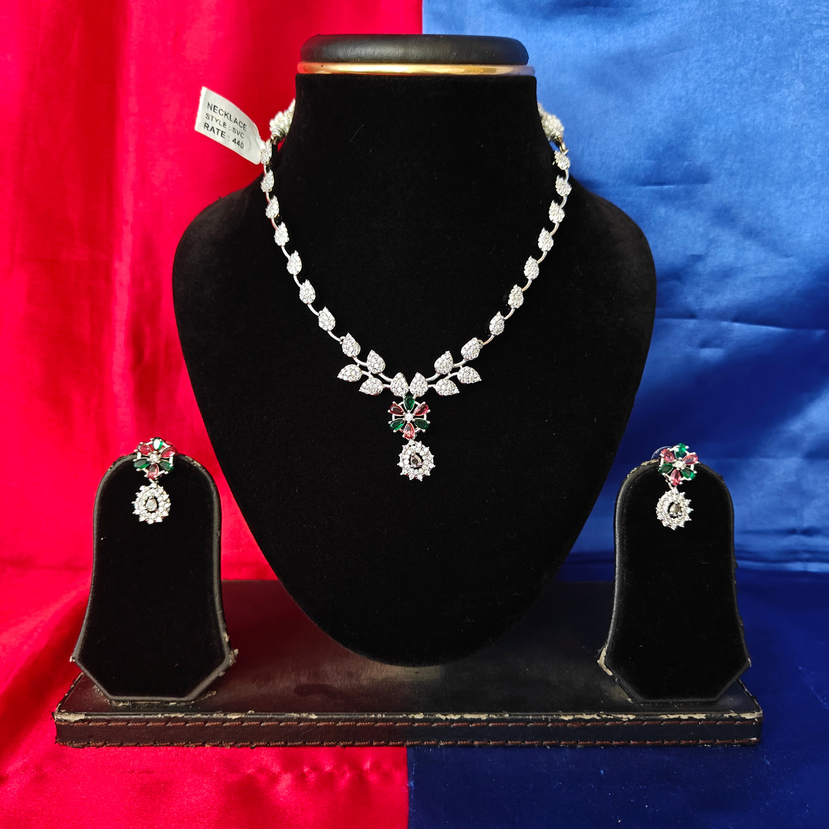 Elegant AD Short Necklace In Multi Coloured Stone