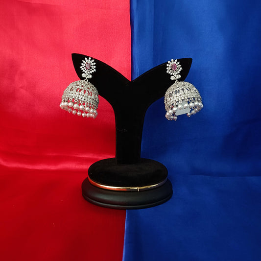 Beautiful Silver Jhumki In Ruby Stone