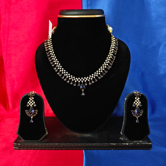 Beautiful Victorian Short Necklace In Purple Stone