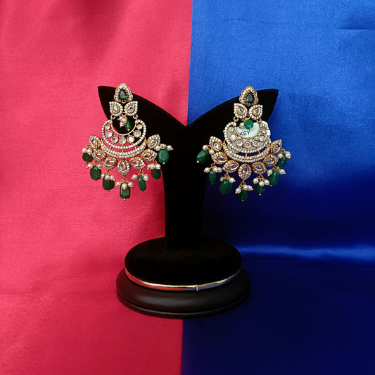 Elegant Victorian Chandbali Hanging In Green Beads