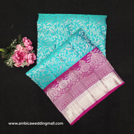 Handloom Pure Resham German Silver Zari Kanchi Pattu Saree