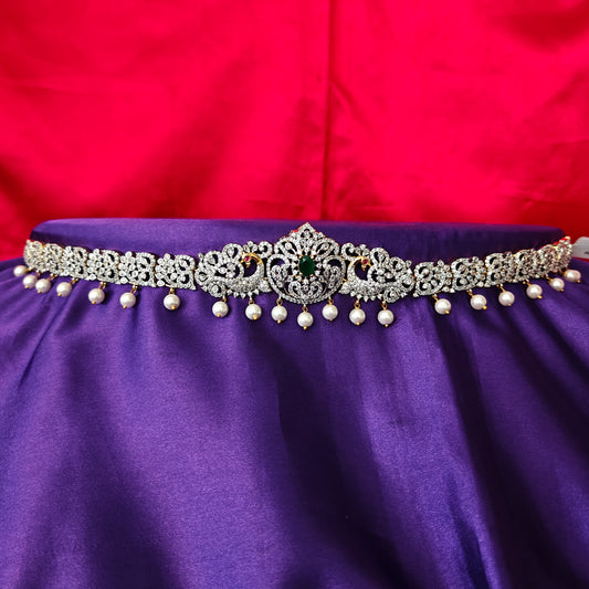 Beautiful GJ Chain Type Vaddanam In Green Stone