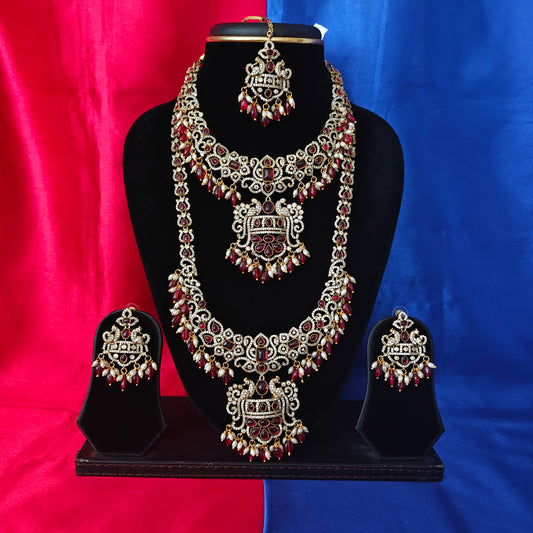 Elegant Victorian Combo Set In Maroon Beads