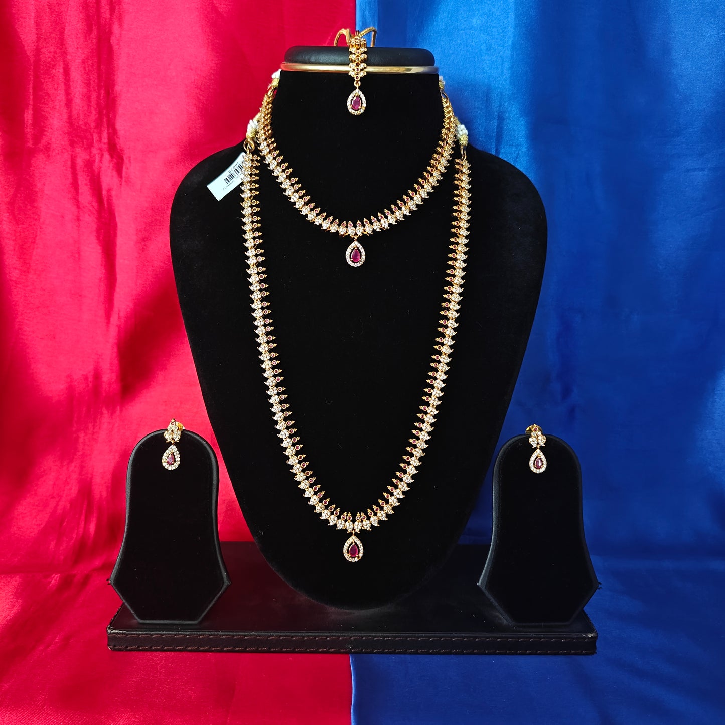 Beautiful CZ Combo Set In Ruby Stone - Ambica Wedding Mall