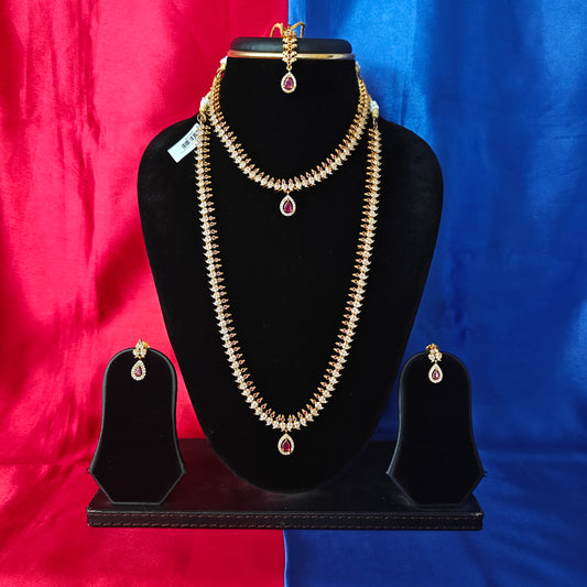 Beautiful CZ Combo Set In Ruby Stone - Ambica Wedding Mall