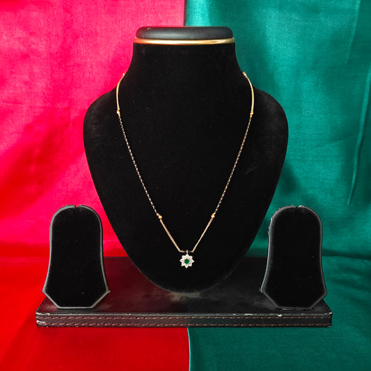 Beautiful Simple Black Beads Short In Green Stone