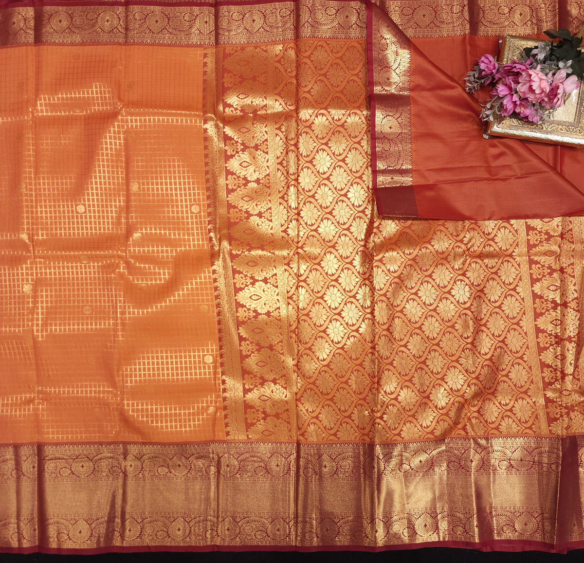 Vintage Checks Kanchi Pattu trending Saree