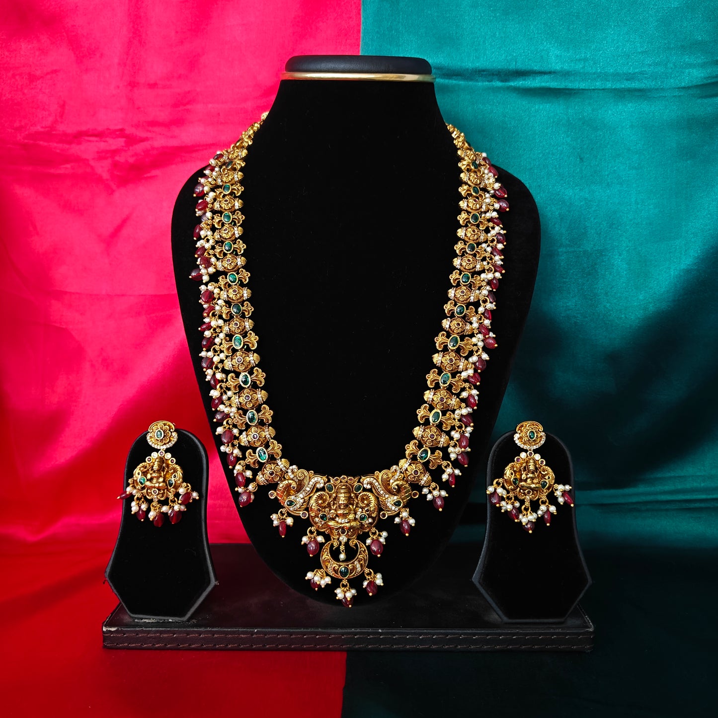 Elegant Nakshi Long Necklace With Laxmi Idol