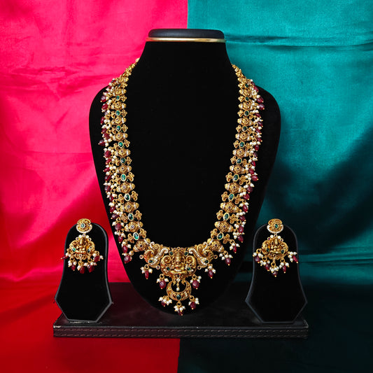 Elegant Nakshi Long Necklace With Laxmi Idol
