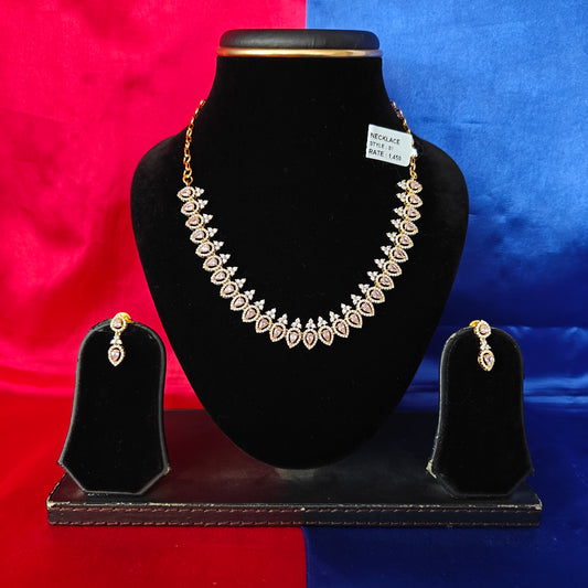 Beautiful CZ Short Necklace In Peach Colour Stone