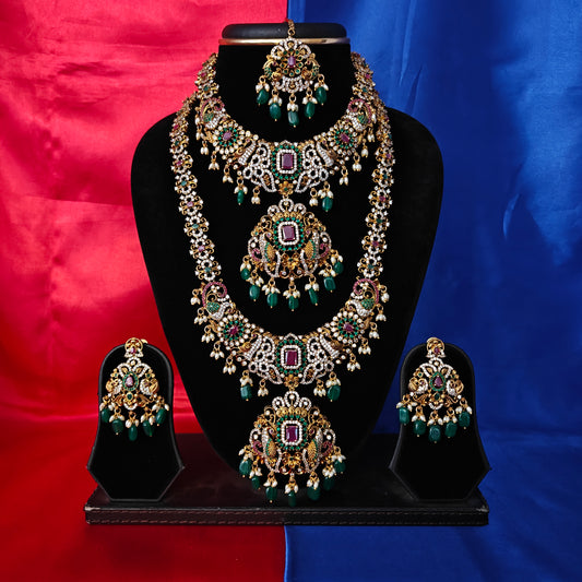 Beautiful Nakshi Combo Set In Green Beads