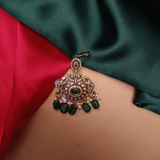 Beautiful Victorian Tika In Green Beads