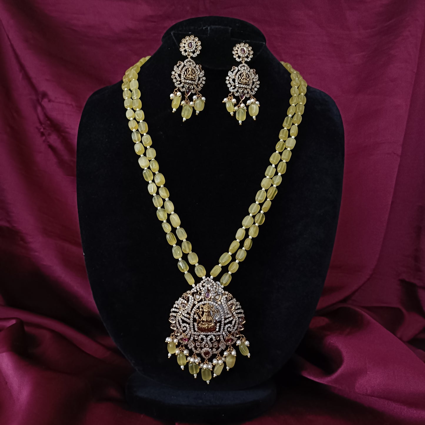 Beautiful Laxmi Idol Yellow Sea Beads Maala