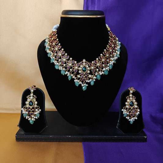 Beautiful Jadau Kundan Short Necklace - Ambica Wedding Mall