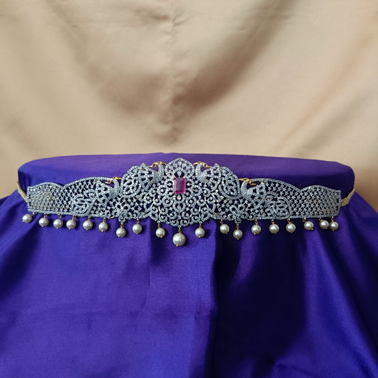 Elegant GJ Chain Type Vaddanam In Ruby Stone