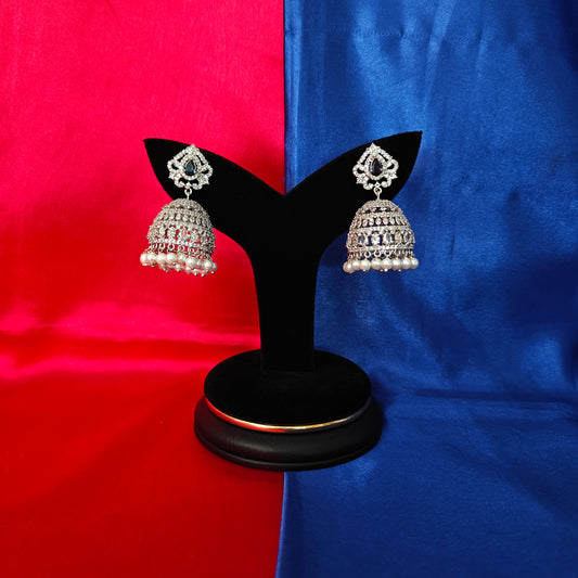 Beautiful Silver Jhumki In Purple Stone