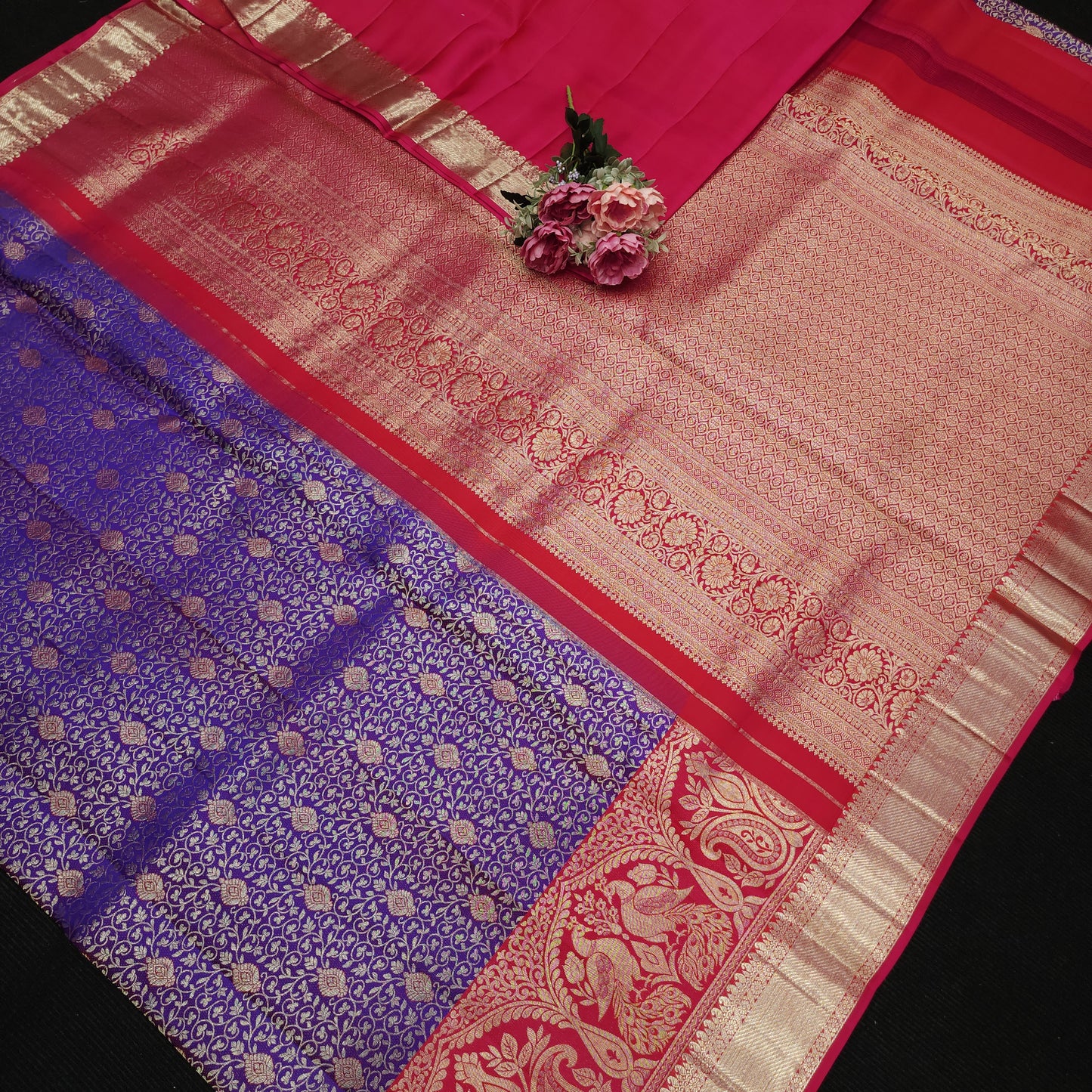 Handloom Pure Resham German Silver Zari Kanchi Pattu Saree