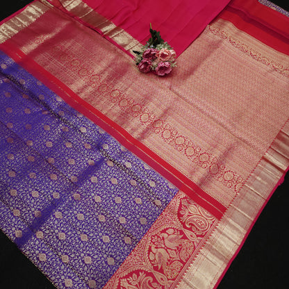 Handloom Pure Resham German Silver Zari Kanchi Pattu Saree