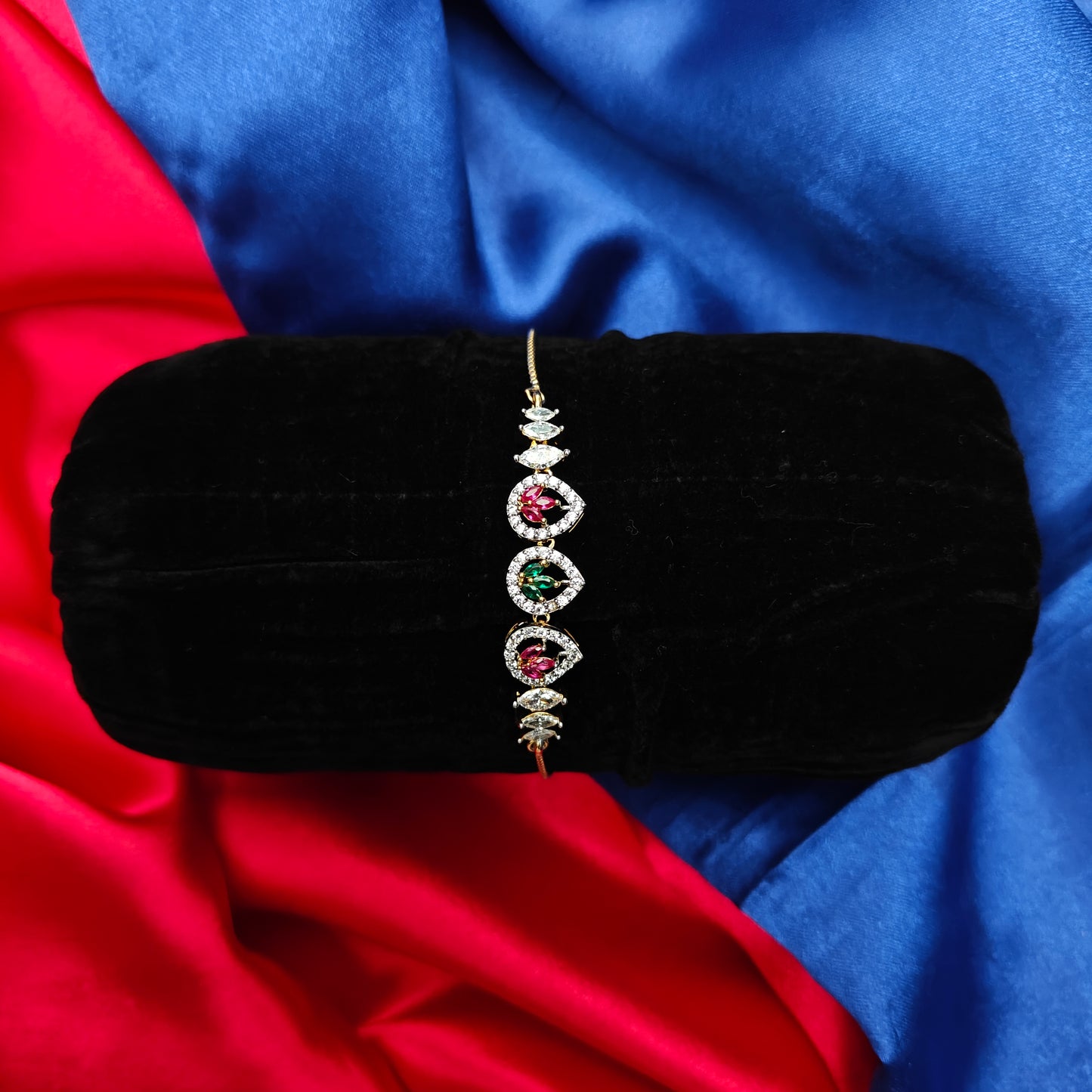 Beautiful Chain Type Gold Bracelet In Multi Colour Stone