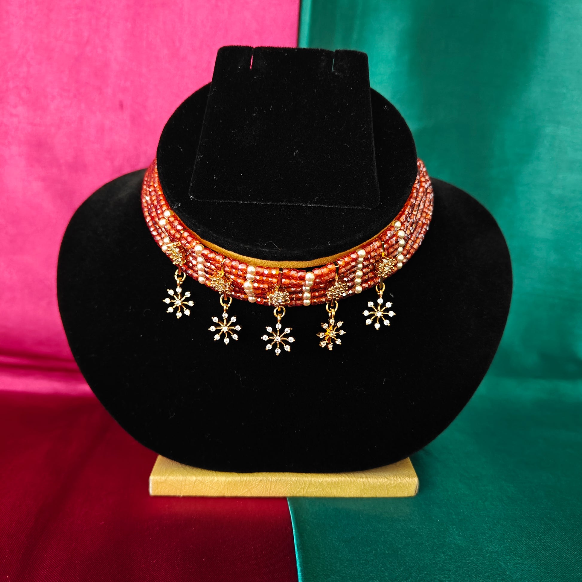 Beautiful Dark Orange Coloured Honex Choker - Ambica Wedding Mall