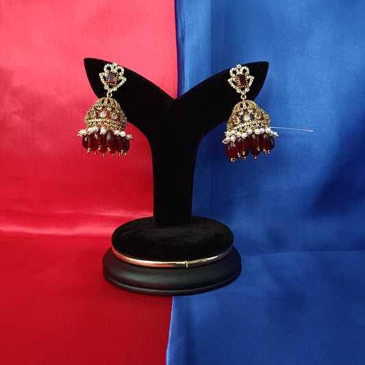 Beautiful Victorian Jhumki In Maroon Beads