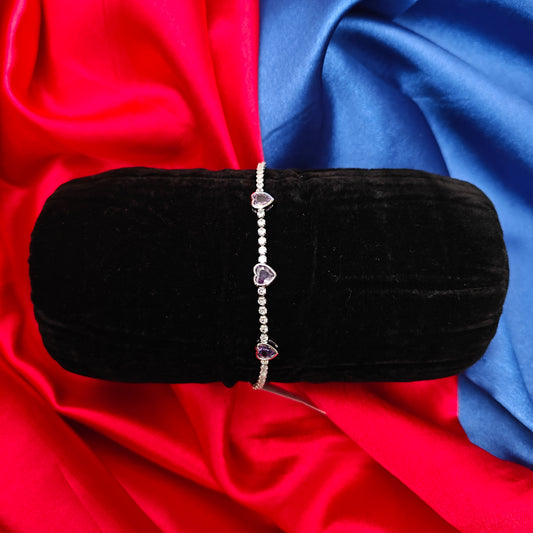 Beautiful Silver Chain Type Bracelet In Lavender Stone