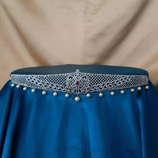 Elegant GJ Chain Type Vaddanam In Ruby Stone