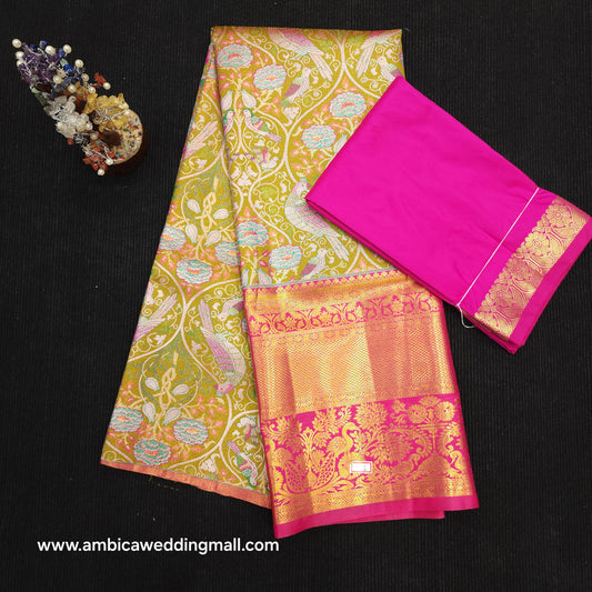 Buy Stunning Kanchi pattu mix L Kalamkari Lehenga [Free Size]