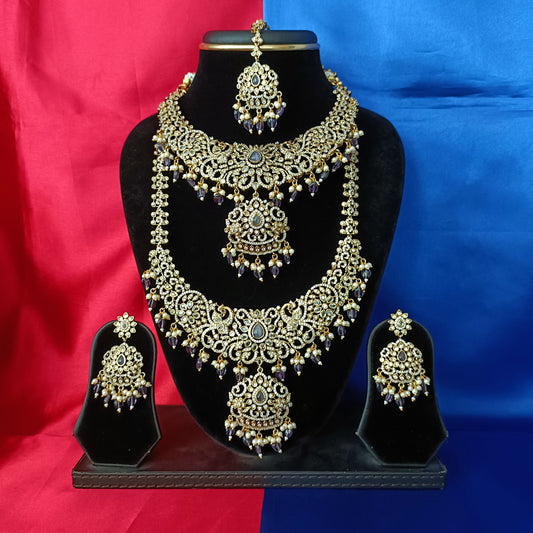 Elegant Victorian Bridal Combo Set In Purple Beads
