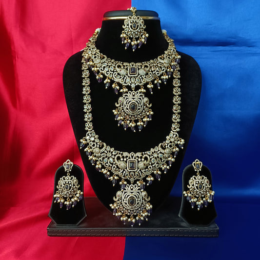 Elegant Victorian Bridal Combo Set In Purple Beads