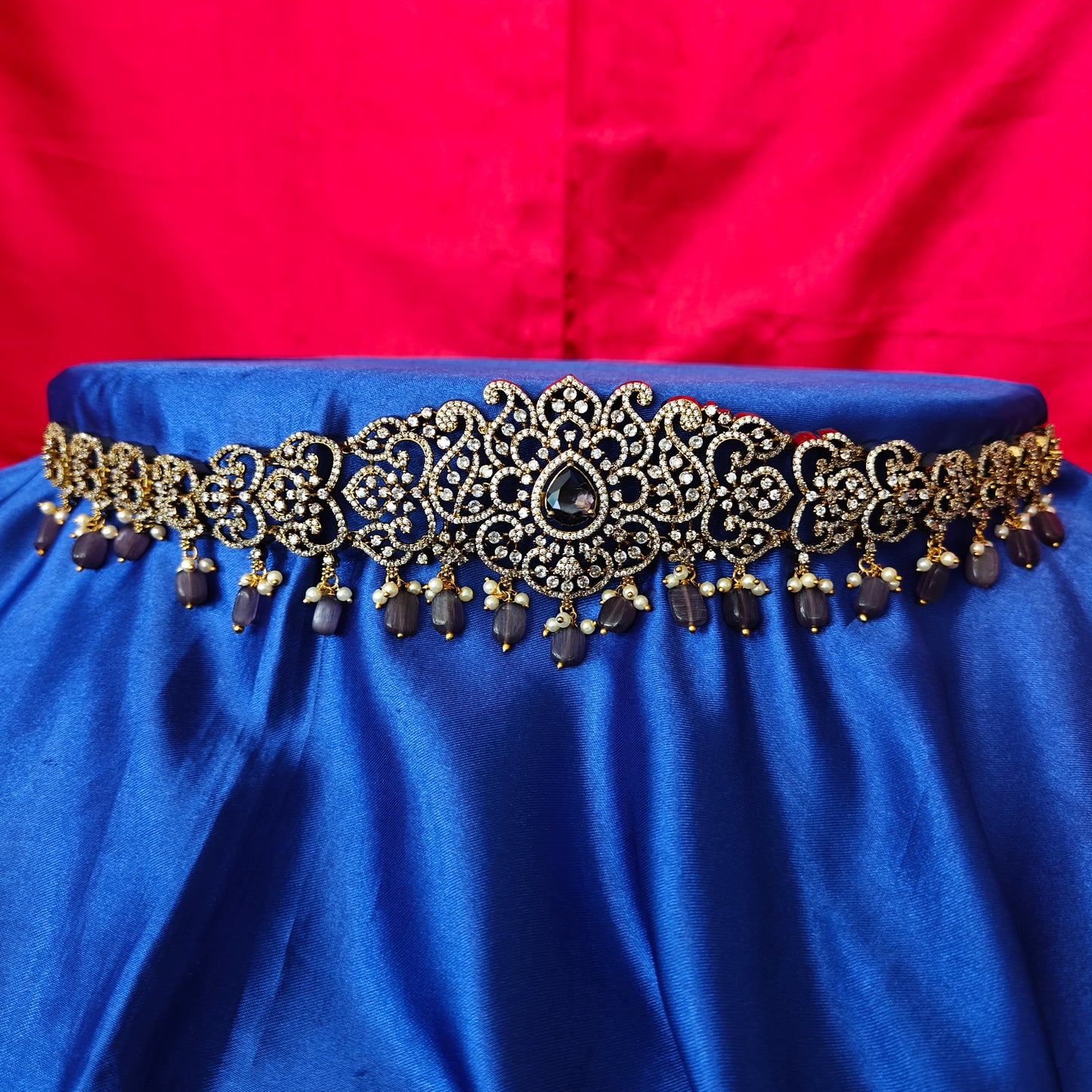Beautiful Victorian Chain Type Vaddanam In Purple Beads