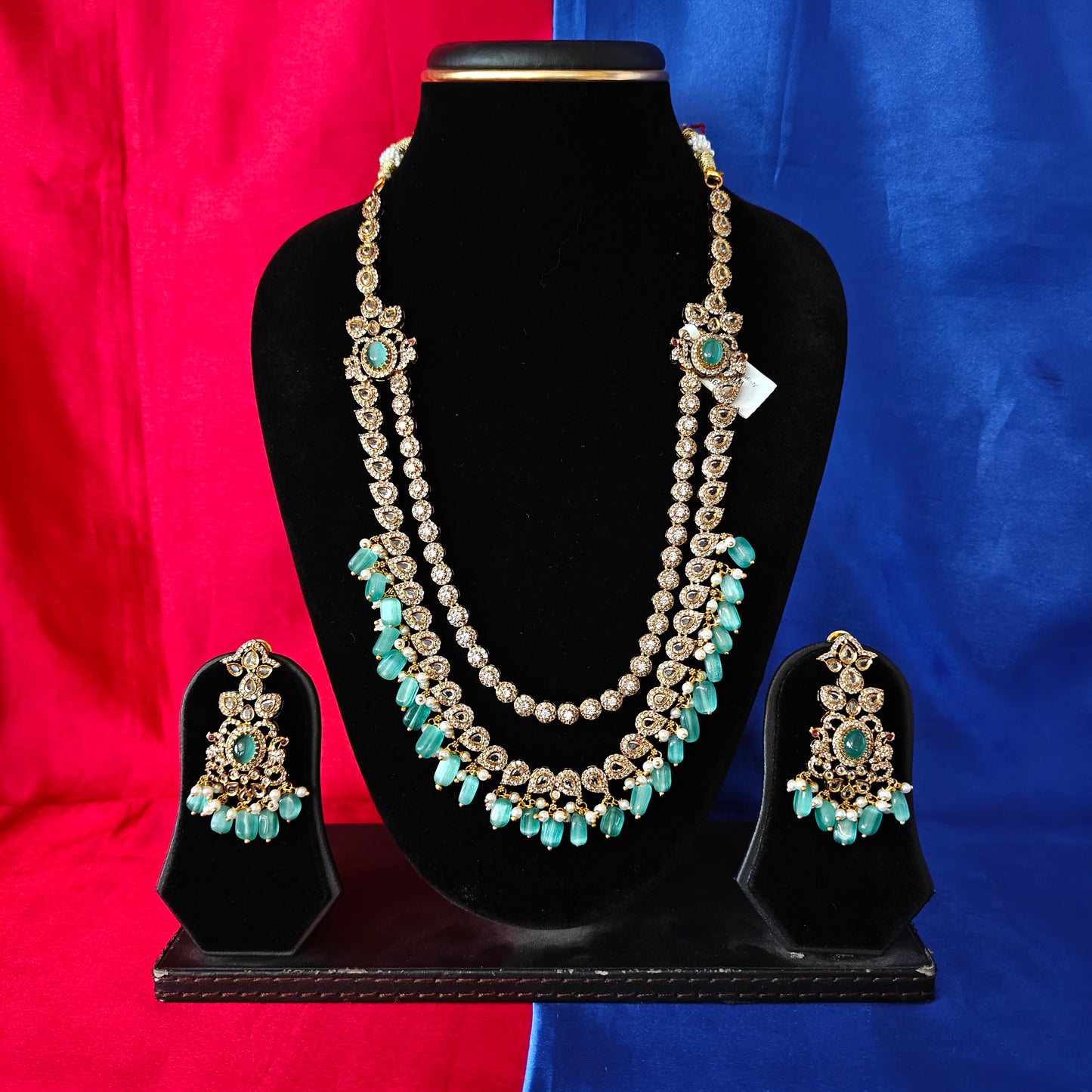 Beautiful Victorian Layered Long Necklace In Pista Green Beads